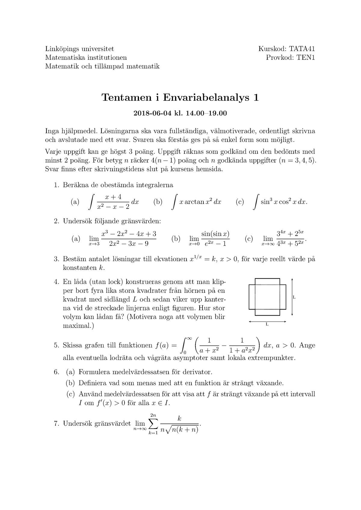 Tenta 4 Juni 2018, Frågor Och Svar - Link¨opings Universitet ...