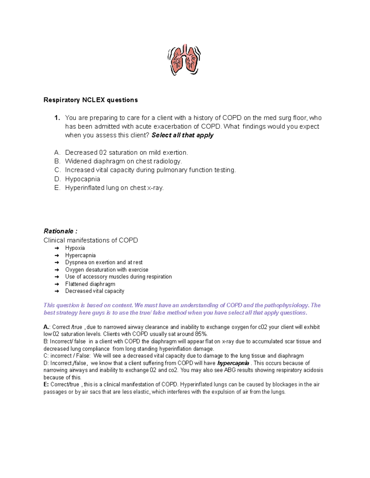 Respiratory Nclex Practice Questions Respiratory Nclex Questions 1 You Are Preparing To Care