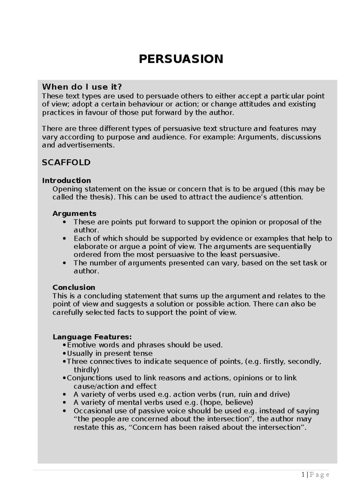 Persuasive Template and Scaffold - PERSUASION When do I use it? These ...