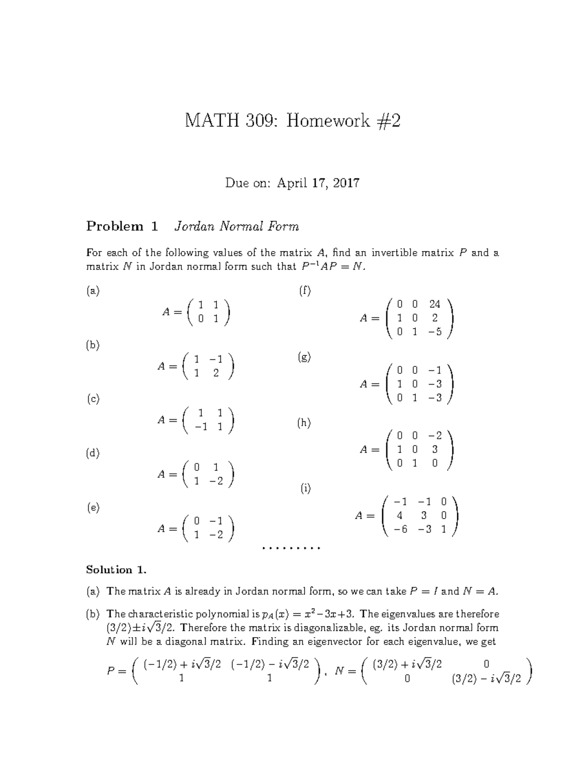 Hw2 Soln - Spring 2017 Homework Solution - MATH 309: Homework Due On ...