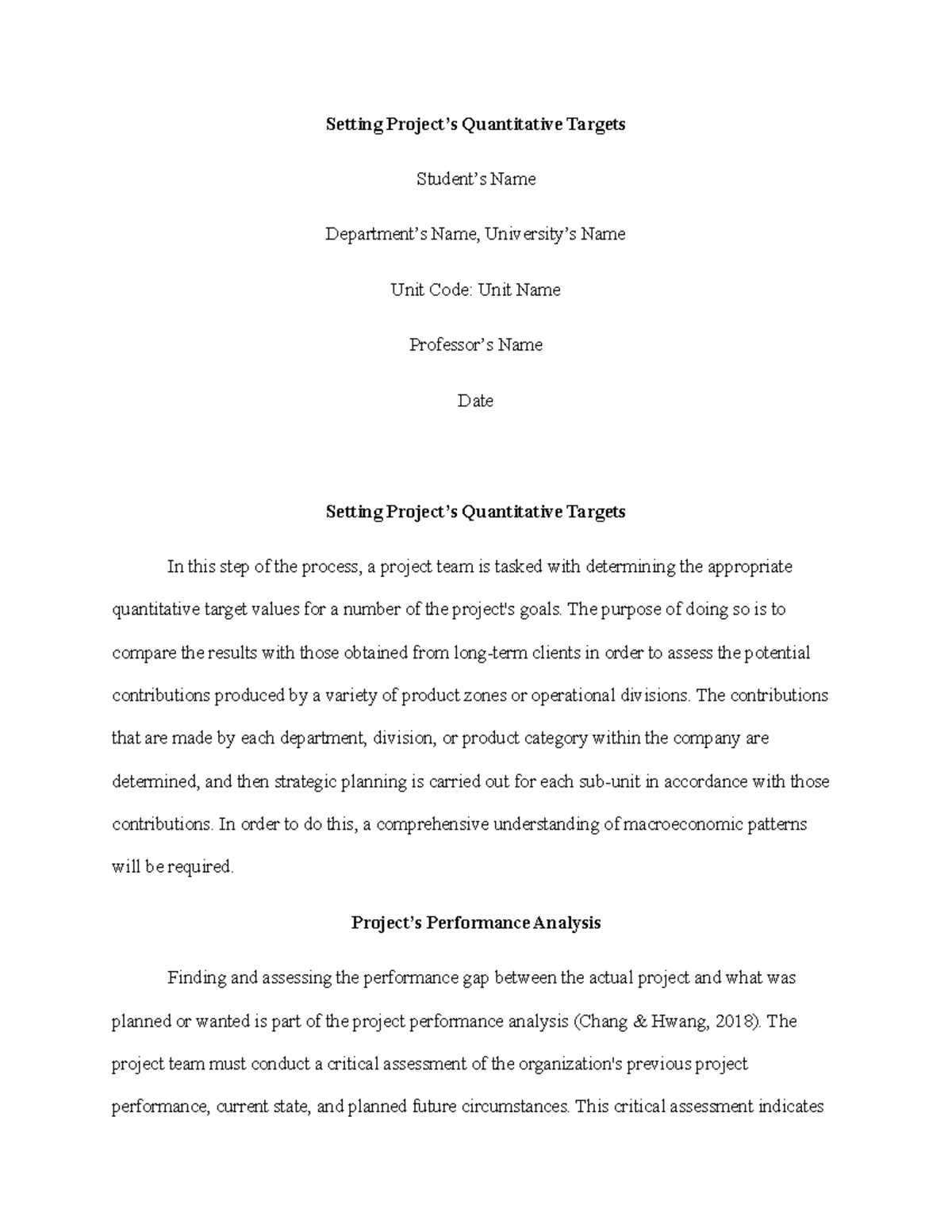 Setting Project’s Quantitative Targets - Setting Project’s Quantitative ...