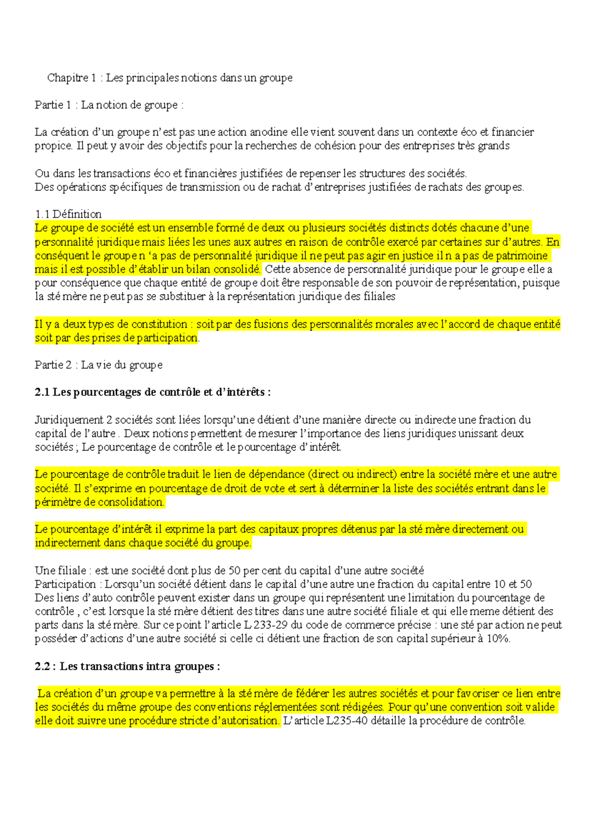 Rachat De Parts Sociales Par La Société Elle même Comptabilisation Ing juridique pri - Notes de cours 1 - Chapitre 1 : Les principales notions  dans un groupe Partie 1 - Studocu