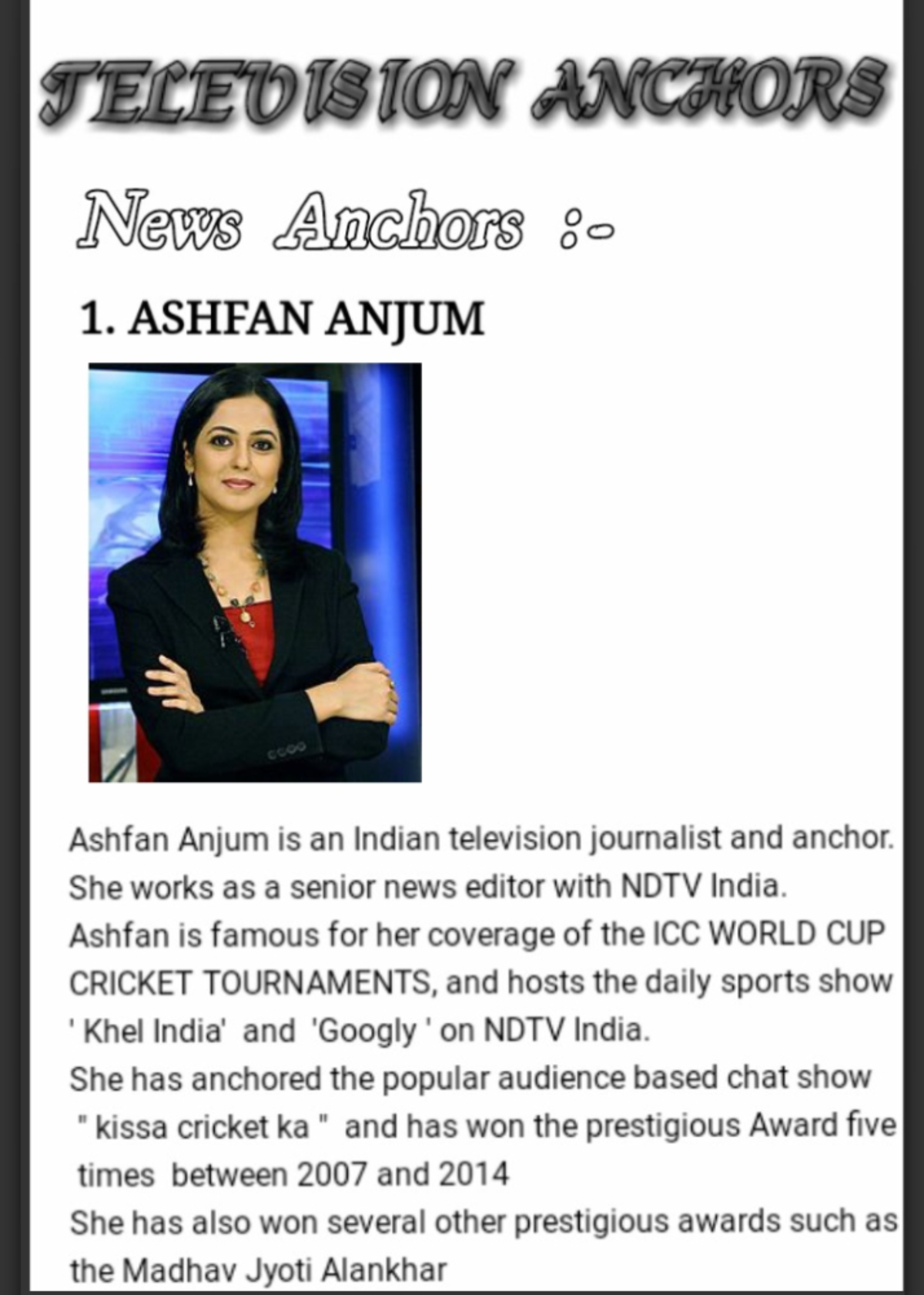 Document It's about news anchors of journalism Journalism Studocu