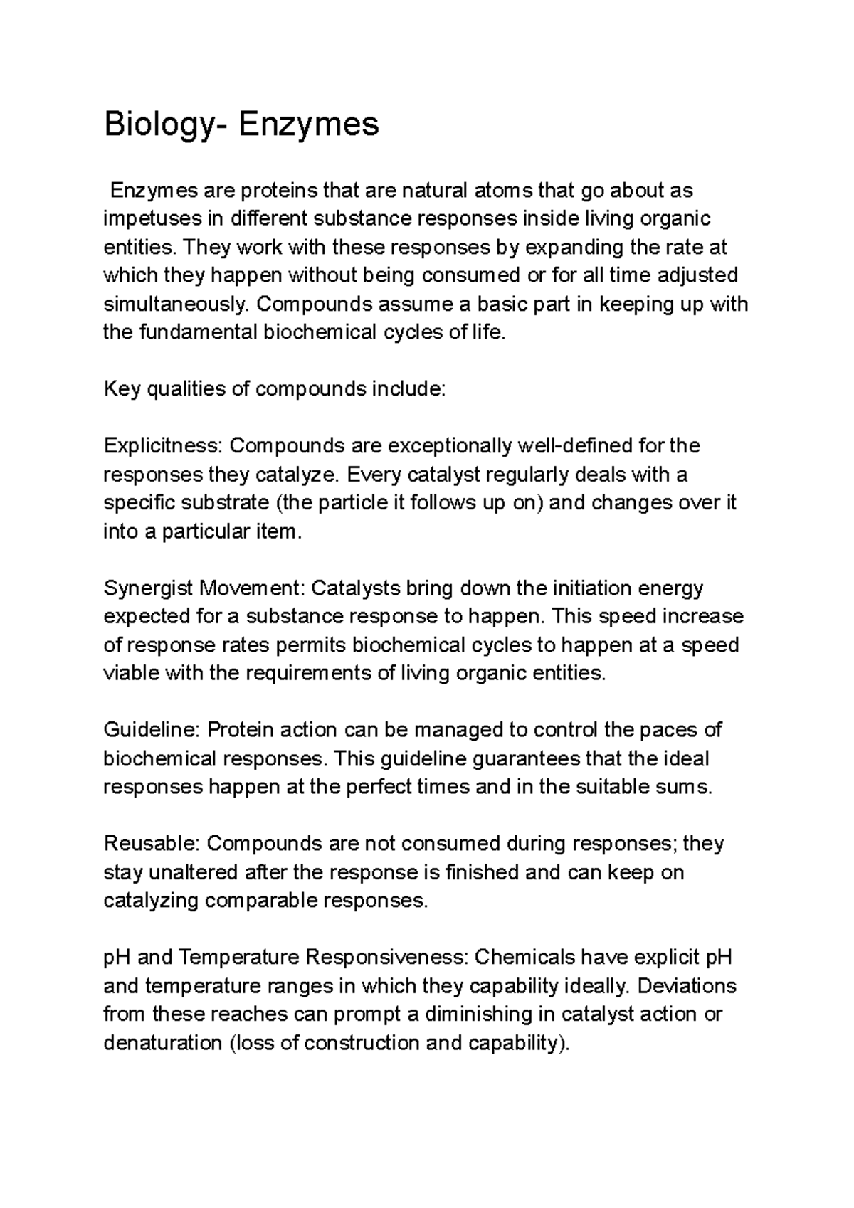 Untitled document - What an enzyme is. Its functions and its uses. Why ...