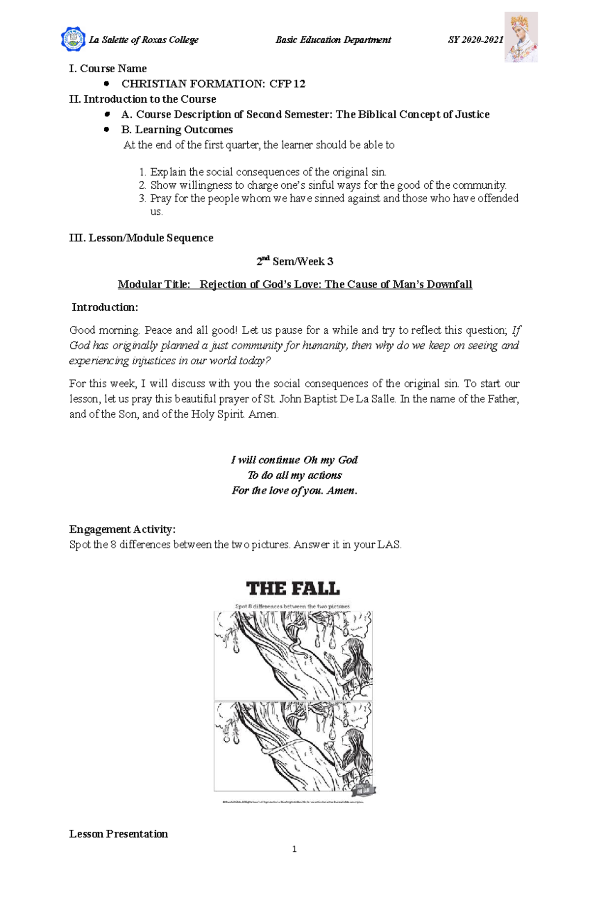Week-3 - physics - I. Course Name CHRISTIAN FORMATION: CFP 12 II ...