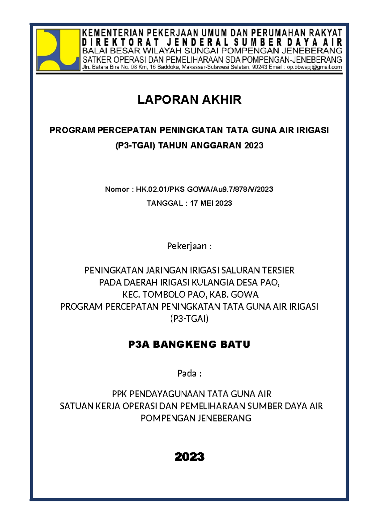 00. Sampul Laporan P3TGAI 2023 - LAPORAN AKHIR PROGRAM PERCEPATAN ...