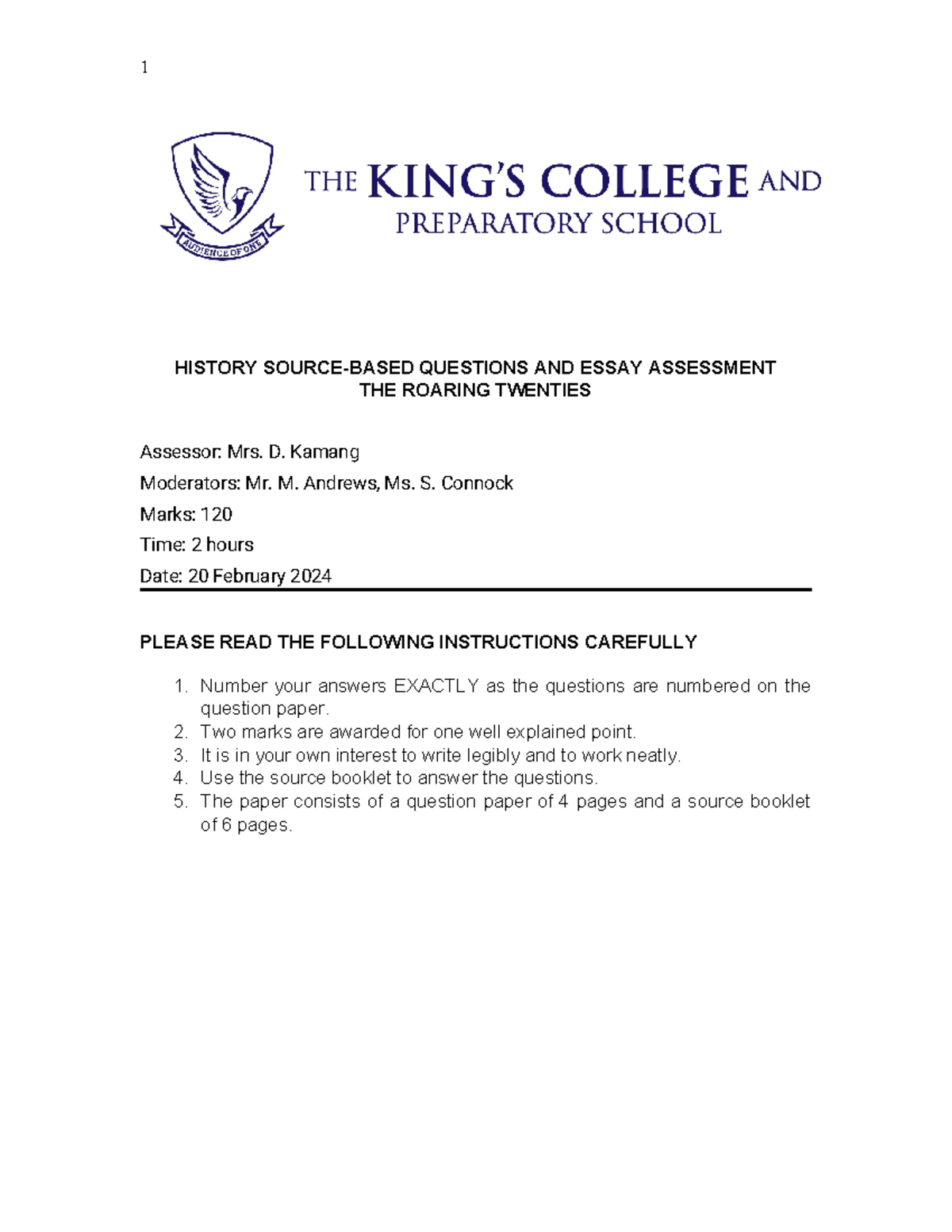 MG 2024 SBQ and SBE Roaring Twenties HISTORY SOURCEBASED QUESTIONS AND ESSAY ASSESSMENT THE