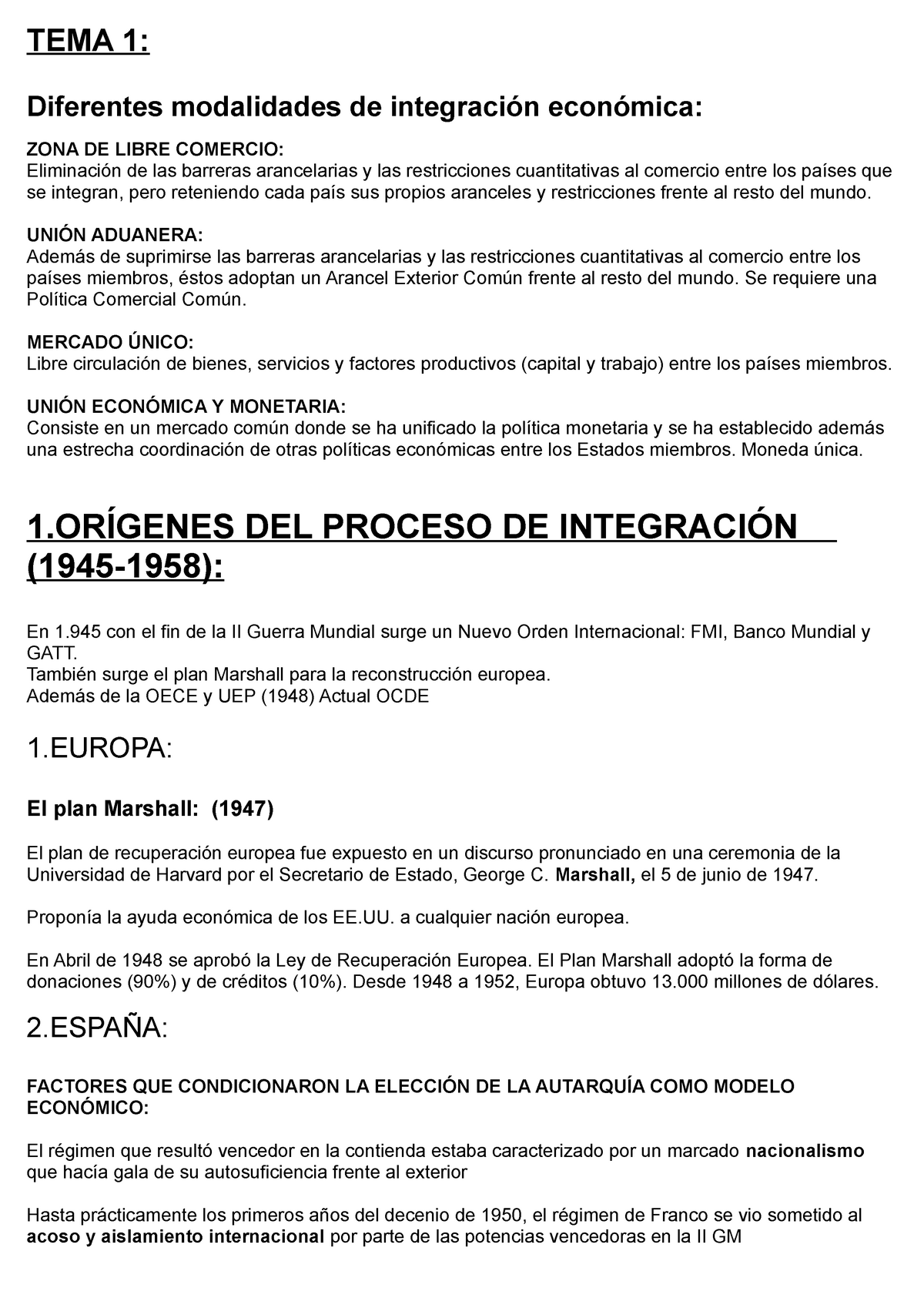 ECONOMIA de LA UE - Apuntes - EUROPEA - Temas 1 - 9 - TEMA 1: Diferentes  modalidades de integración - Studocu
