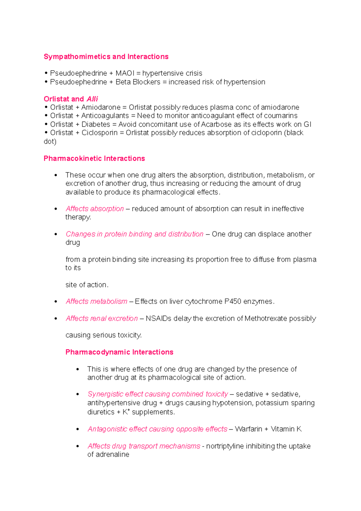 Interaction notes Sympathomimetics and Interactions Pseudoephedrine