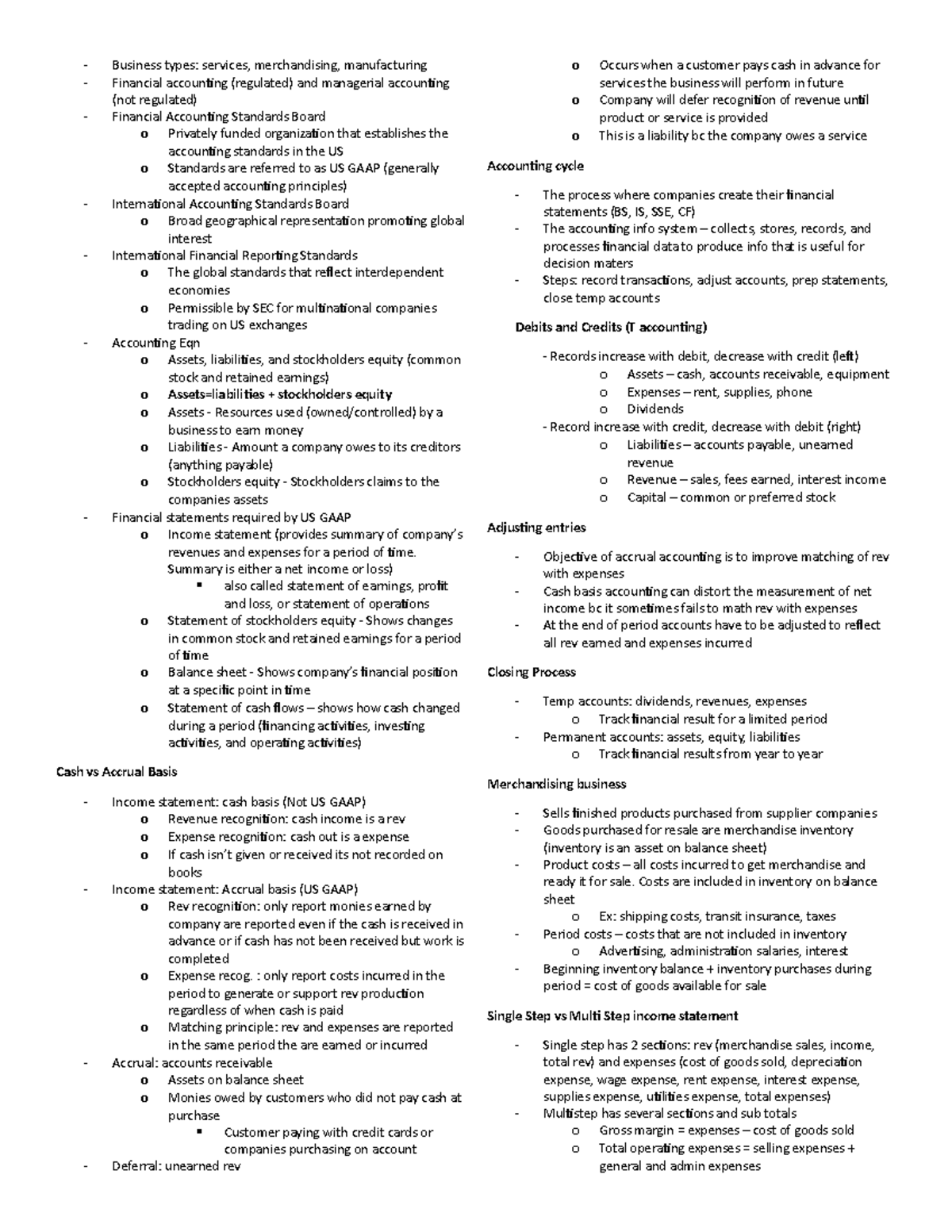 ACCT200 Exam 1 Eqn Sheet - Business types: services, merchandising ...