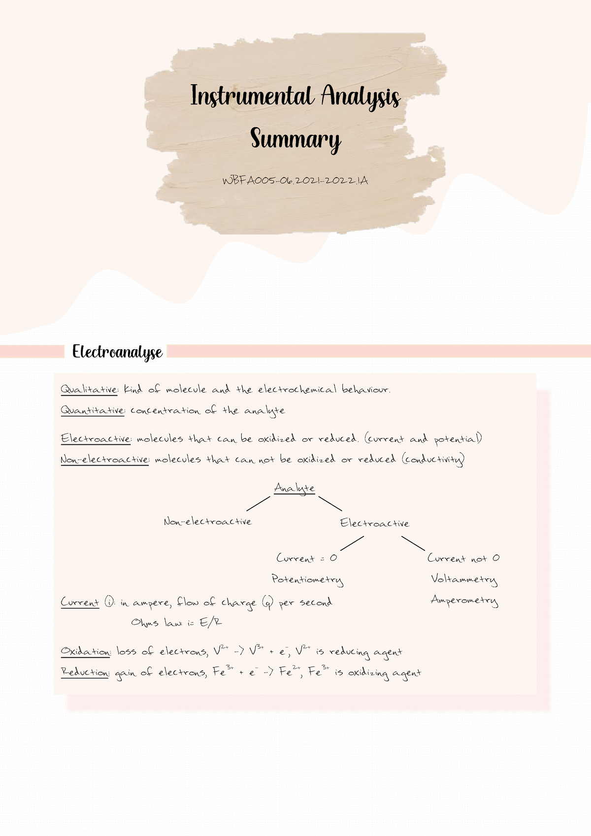 Instrumental Analysis Summary - Instrumental Analysis Summary WBFA005 ...