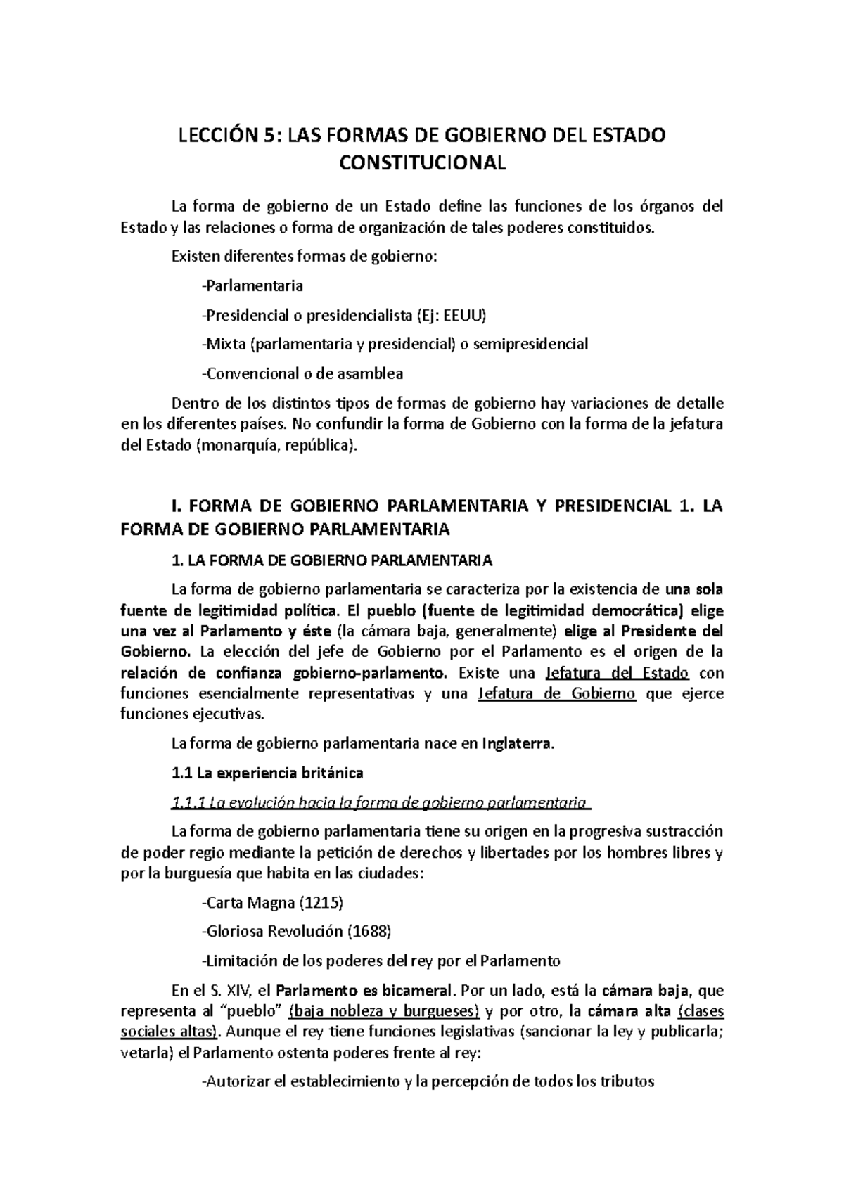 Lección 5 - Apuntes de primer curso - LECCIÓN 5: LAS FORMAS DE GOBIERNO ...