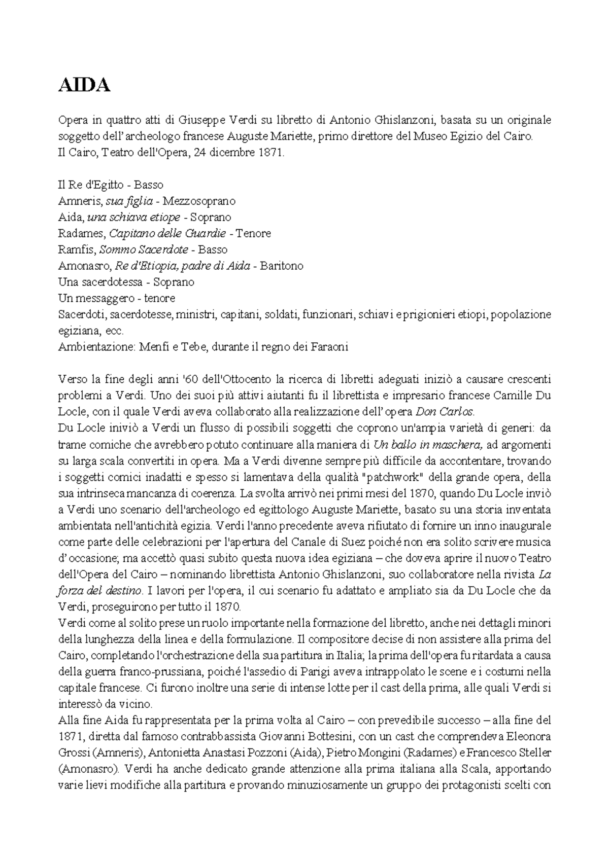 AIDA - tradotto - SCHEDA TECNICA OPERA AIDA VERDI - AIDA Opera in ...