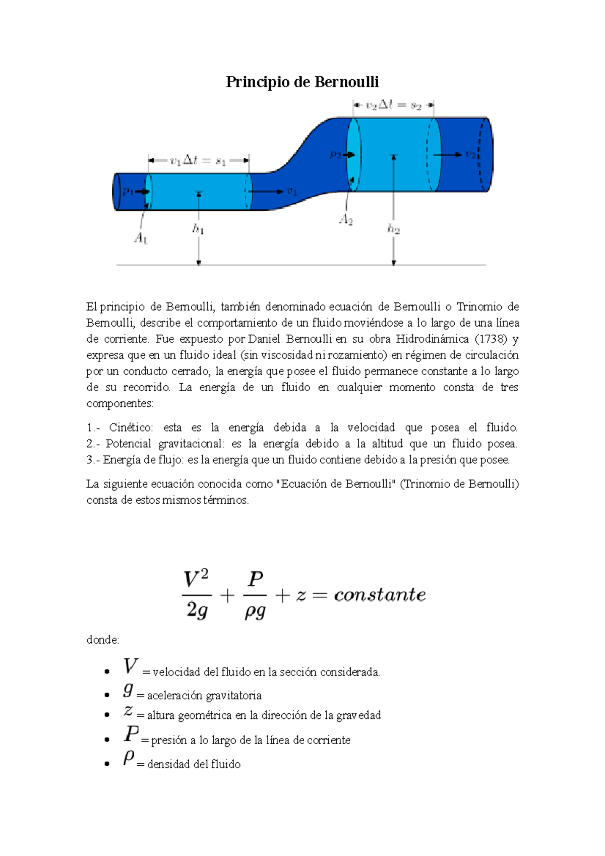 Principio De Bernoulli - Fue Expuesto Por Daniel Bernoulli En Su Obra ...