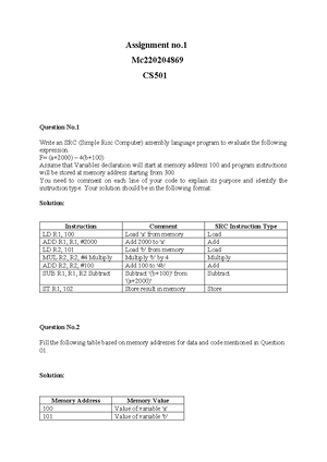 CS501 Quiz-2 By Vu Topper RM - CS-501 Advanced Computer Architecture ...