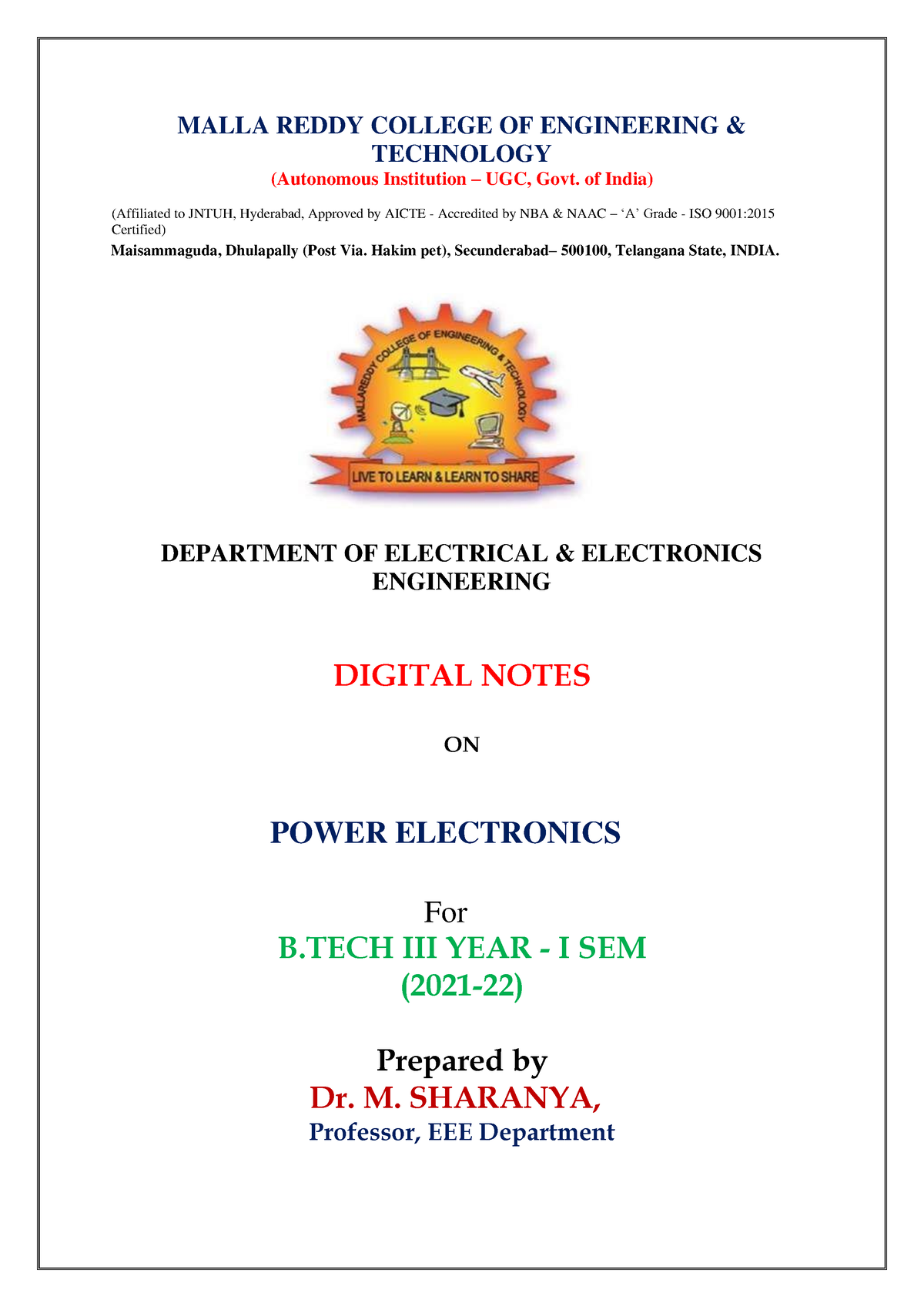 Power Electronics Notes - MALLA REDDY COLLEGE OF ENGINEERING ...