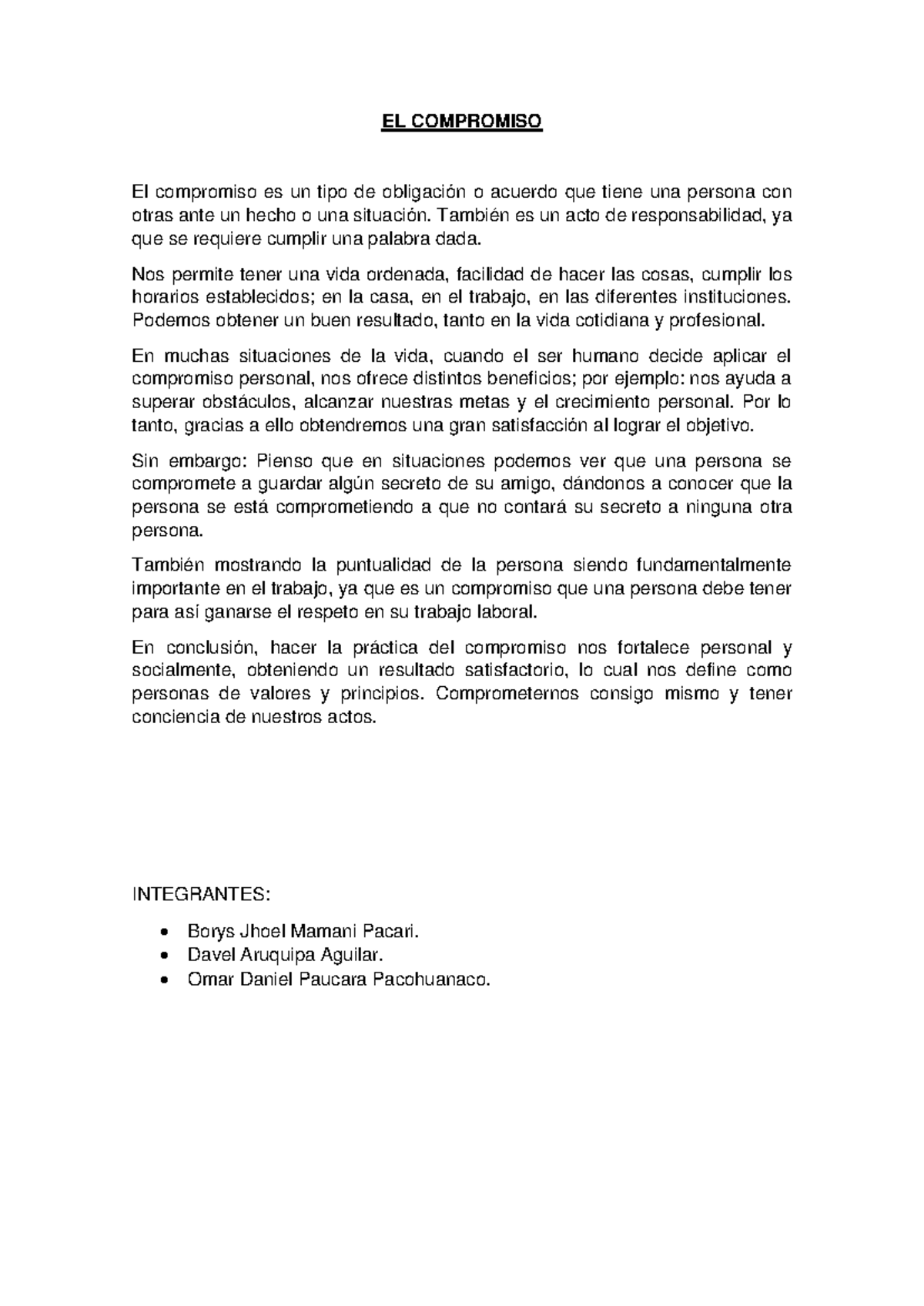 EL Compromiso - EL COMPROMISO El compromiso es un tipo de obligación o ...