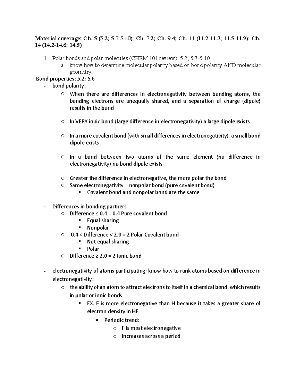 Exam 1 Review Chem 102 - Material Coverage: Ch. 5 (5; 5.7-5); Ch. 7; Ch ...