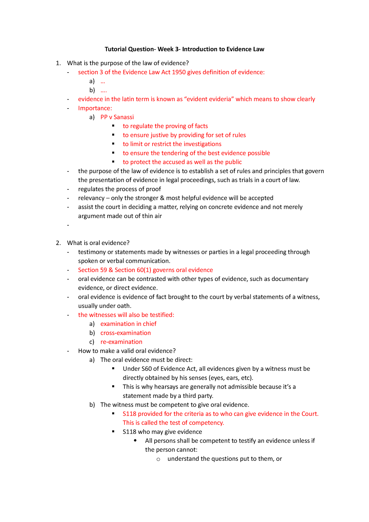 Tutorial Question- Week 2- Introduction To Evidence Law - .. B ...