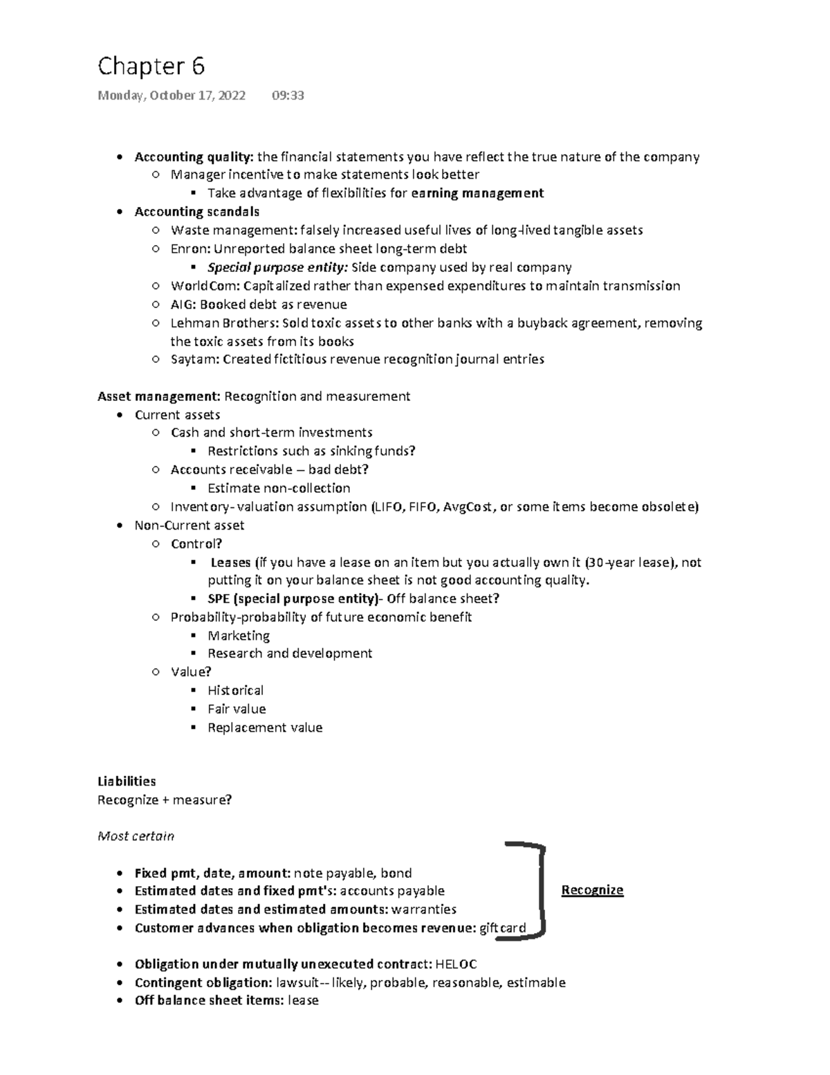 Chapter 6 notes - Accounting quality: the financial statements you have ...
