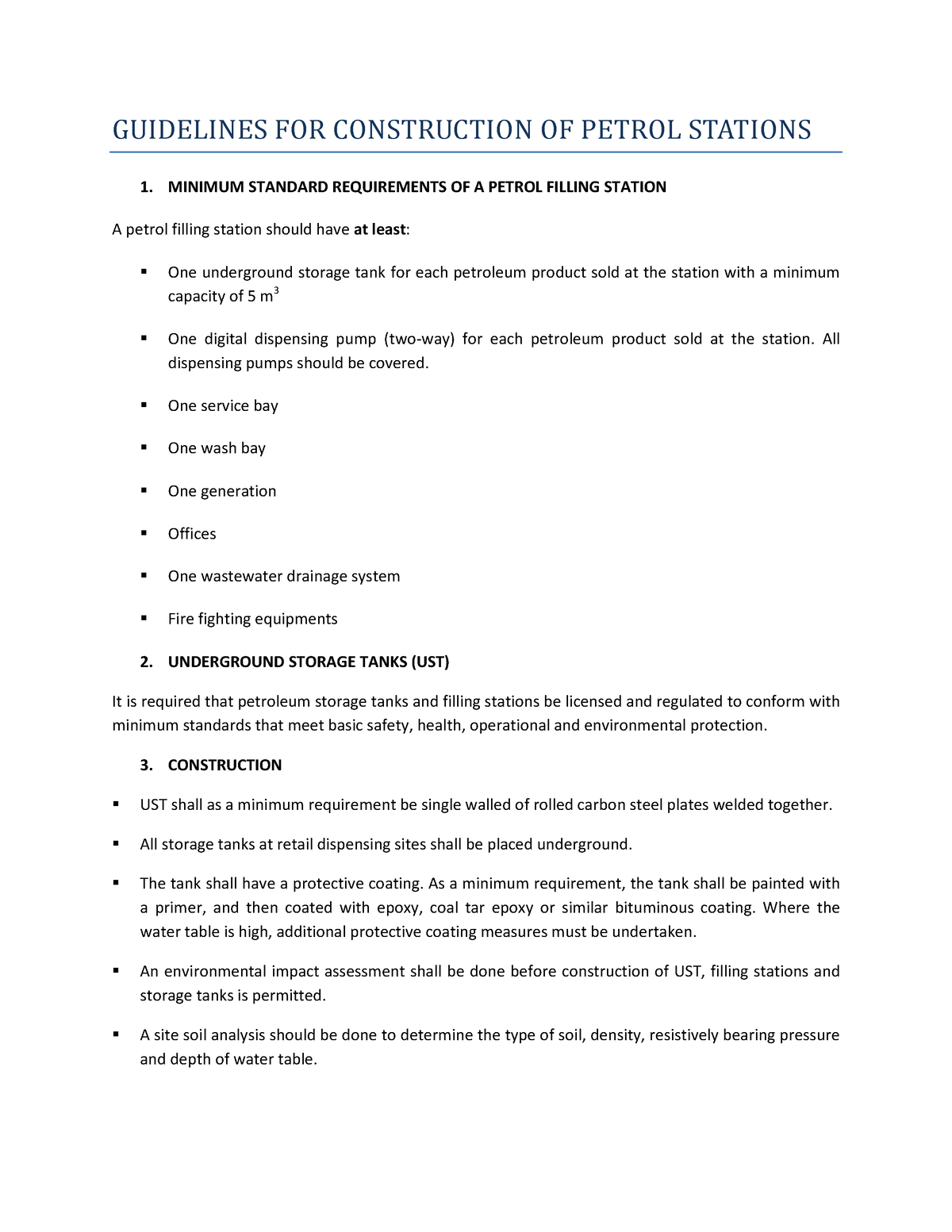 Petrol Station Guidelines - GUIDELINES FOR CONSTRUCTION OF PETROL ...