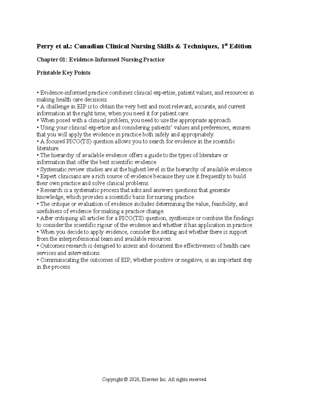 Chapter 1 Evidence-Informed Nursing Practice - Copyright © 2020 ...