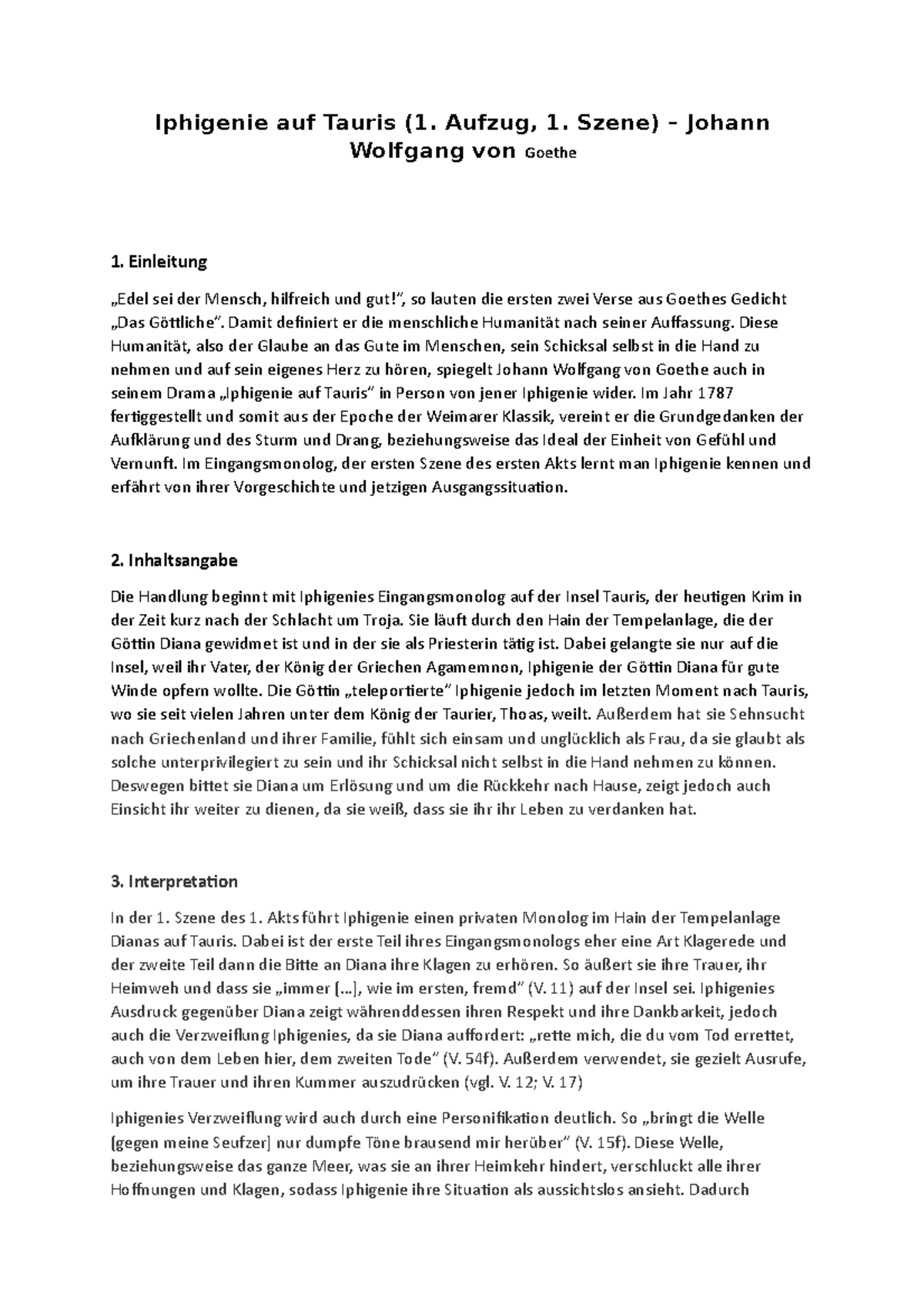 Iphigenie Auf Tauris 1 Aufzug 1 Auftritt Deutsch, Iphigenie auf Tauris - Iphigenie auf Tauris (1. Aufzug, 1