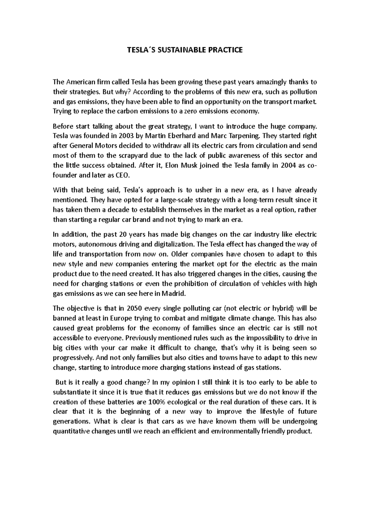Tesla Essay - PRACTICA - TESLA ́S SUSTAINABLE PRACTICE The American ...