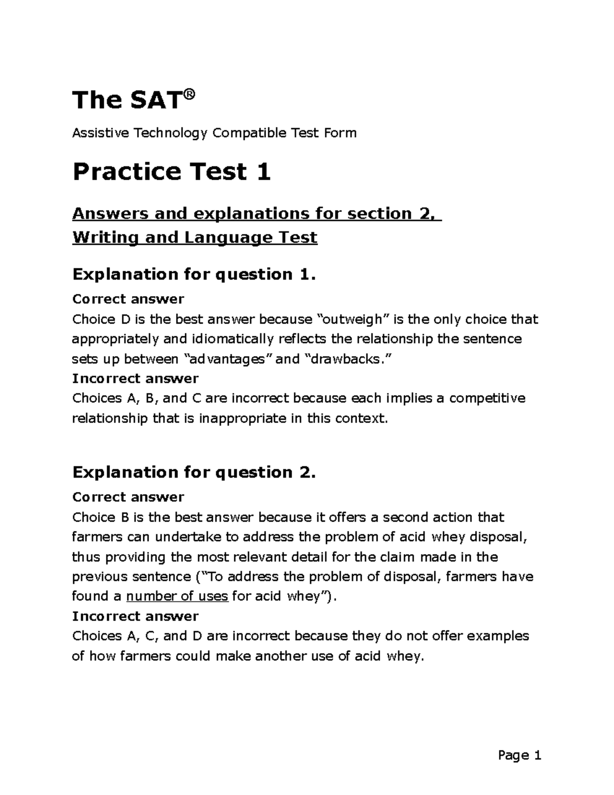 Sat practice test 1 writing and language answer explanations at - The ...