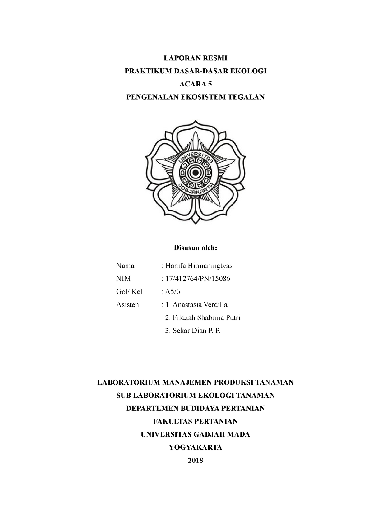 Laporan praktikum dasar ekologi - pengenalan ekosistem tegalan