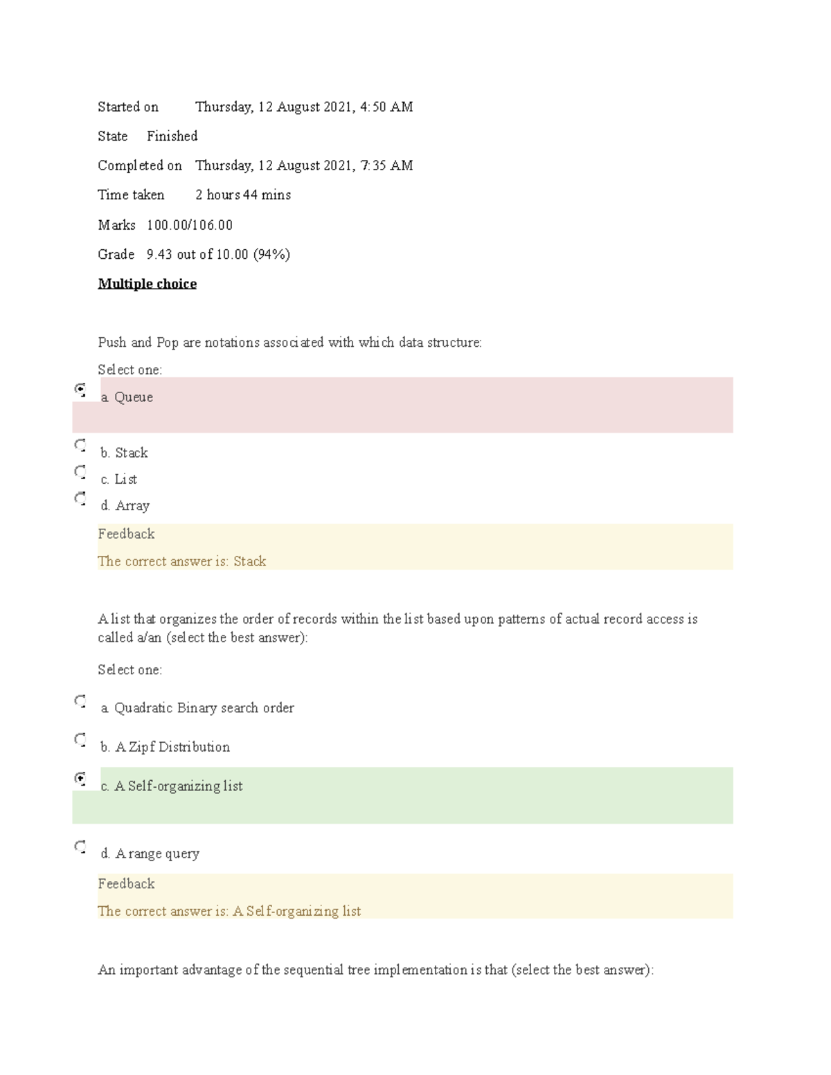 final exams review quiz questions part 2 Started on Thursday, 12