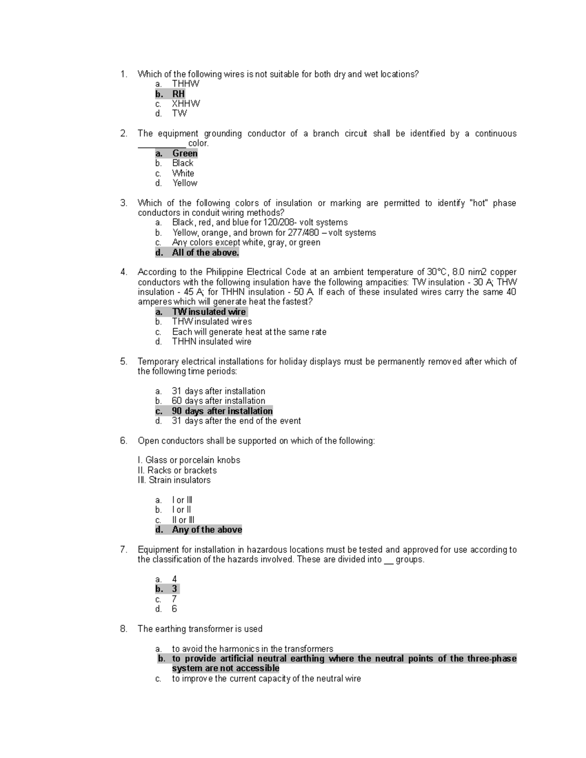 EE13- Reviewer - Which of the following wires is not suitable for both ...