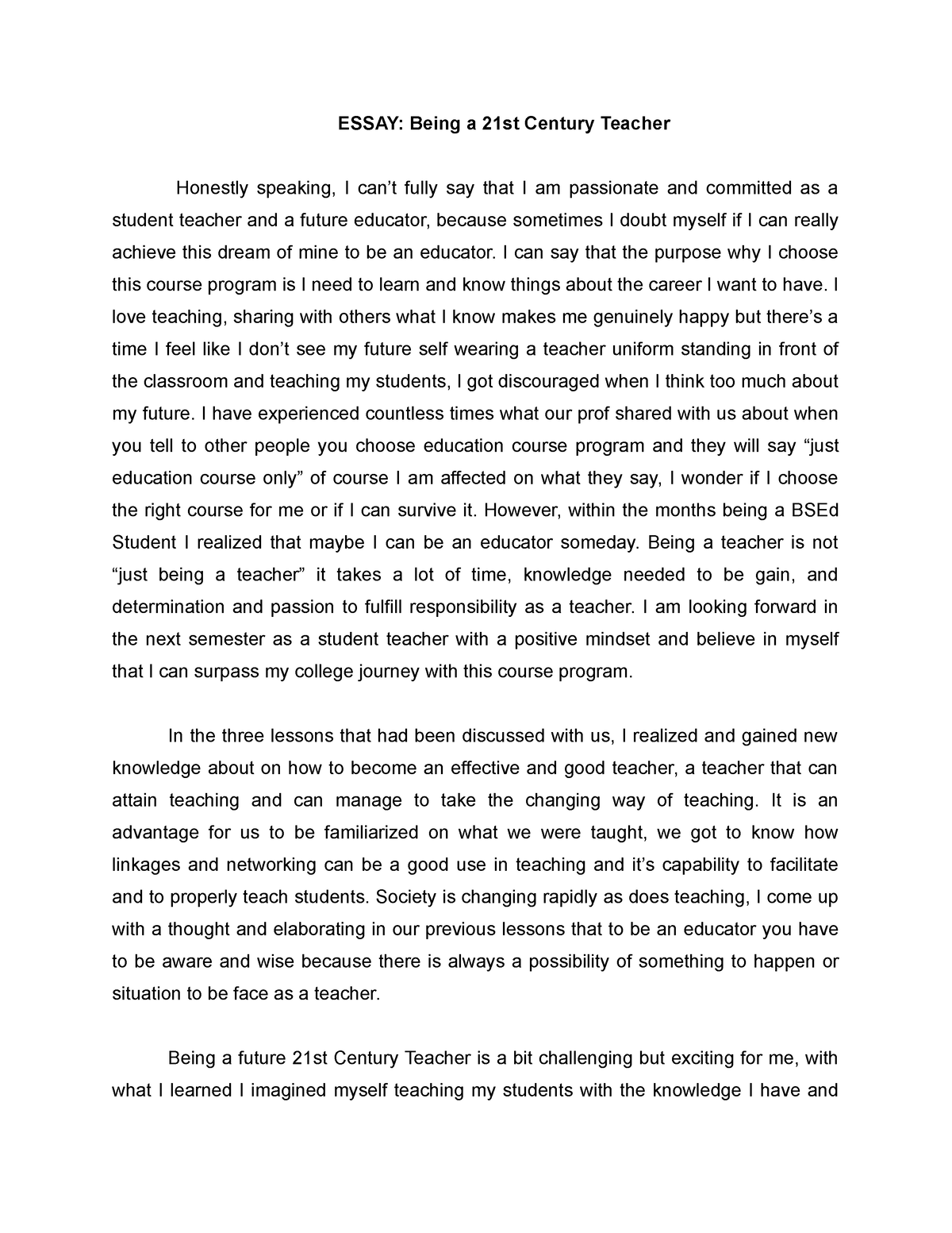essay about being a student teacher