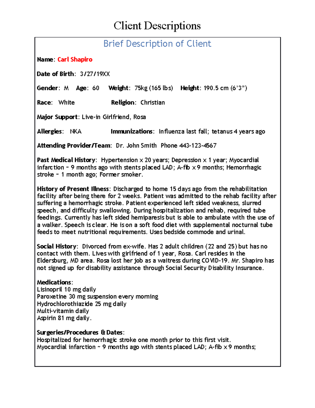 4 Brief Description of Clients and PreBriefing questions Brief