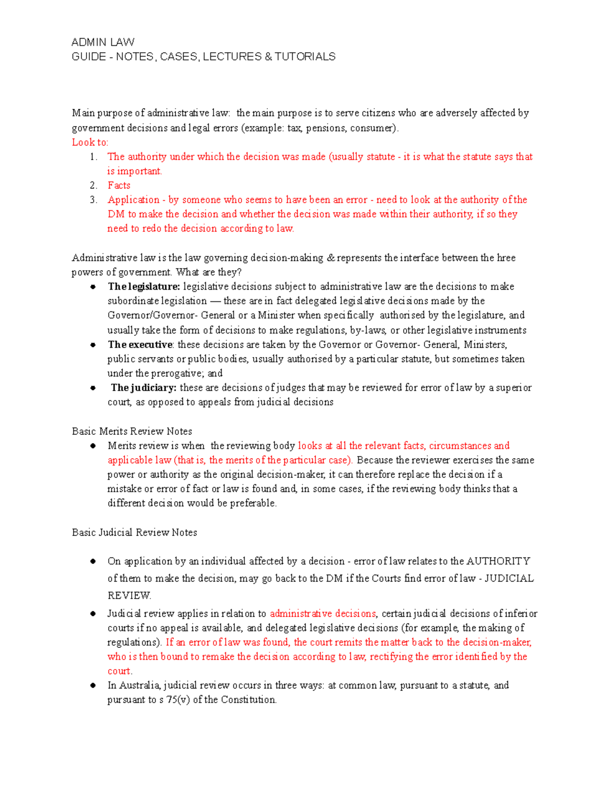 Admin Law - Week 1 - Week 1 lecture and reading notes - ADMIN LAW GUIDE ...