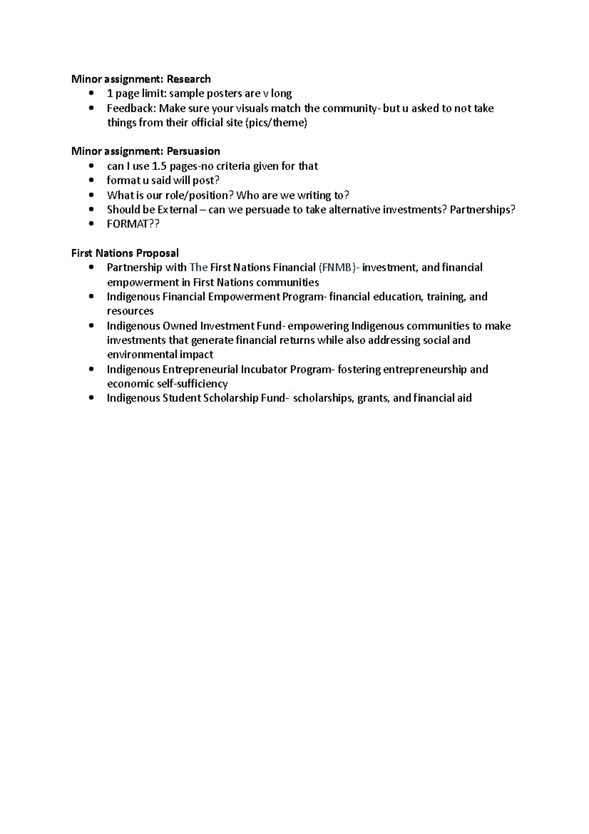 396 Marlisse Doubts - mandatory questions to ask prof - Minor ...