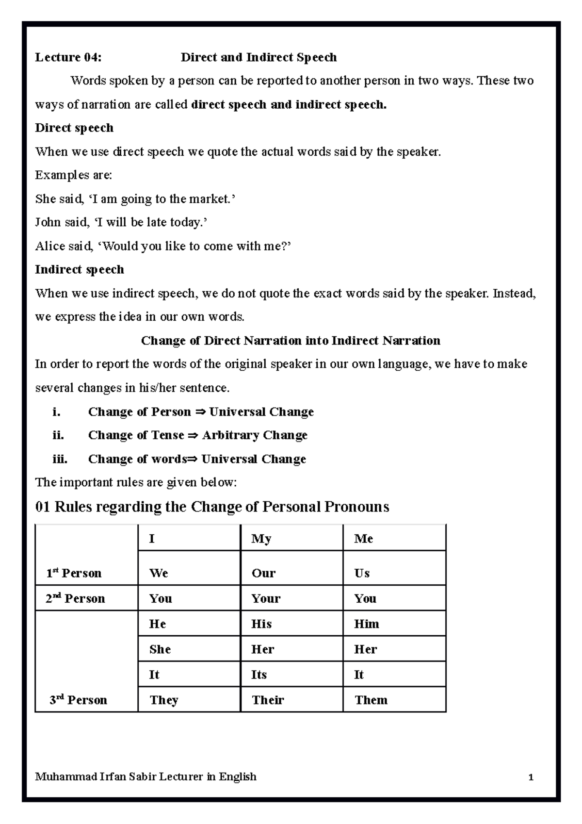 exercise for direct and indirect speech