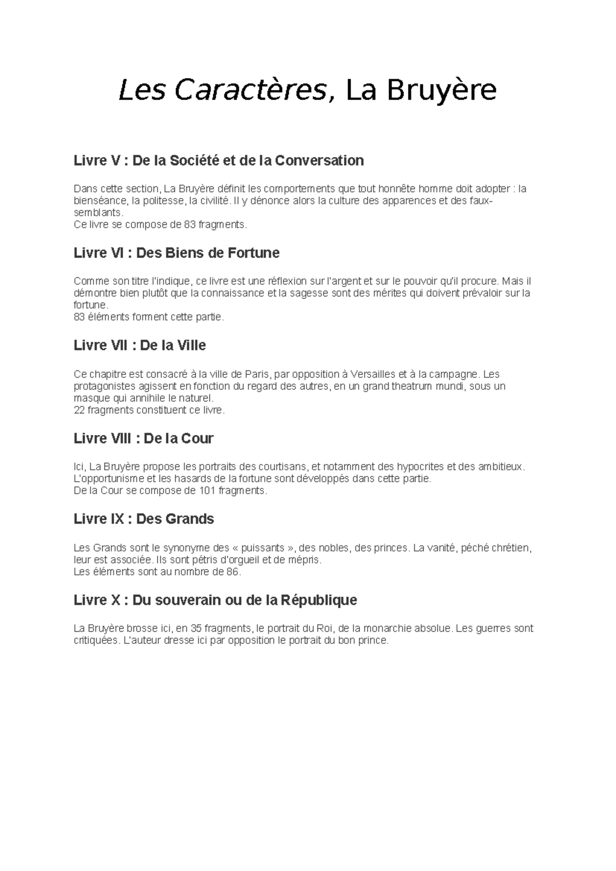 Genre Littéraire Les Caractères La Bruyère www.studocu.com