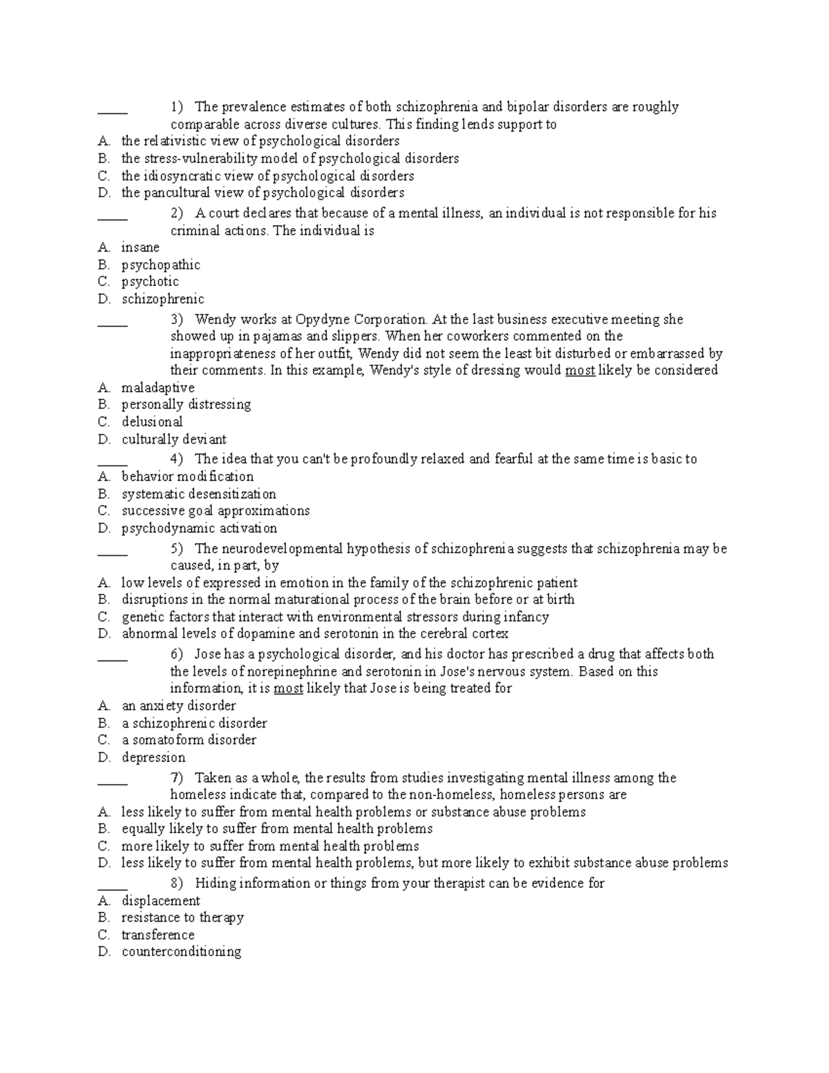 Test 5 2019, questions and answers - ____ 1) The prevalence estimates ...