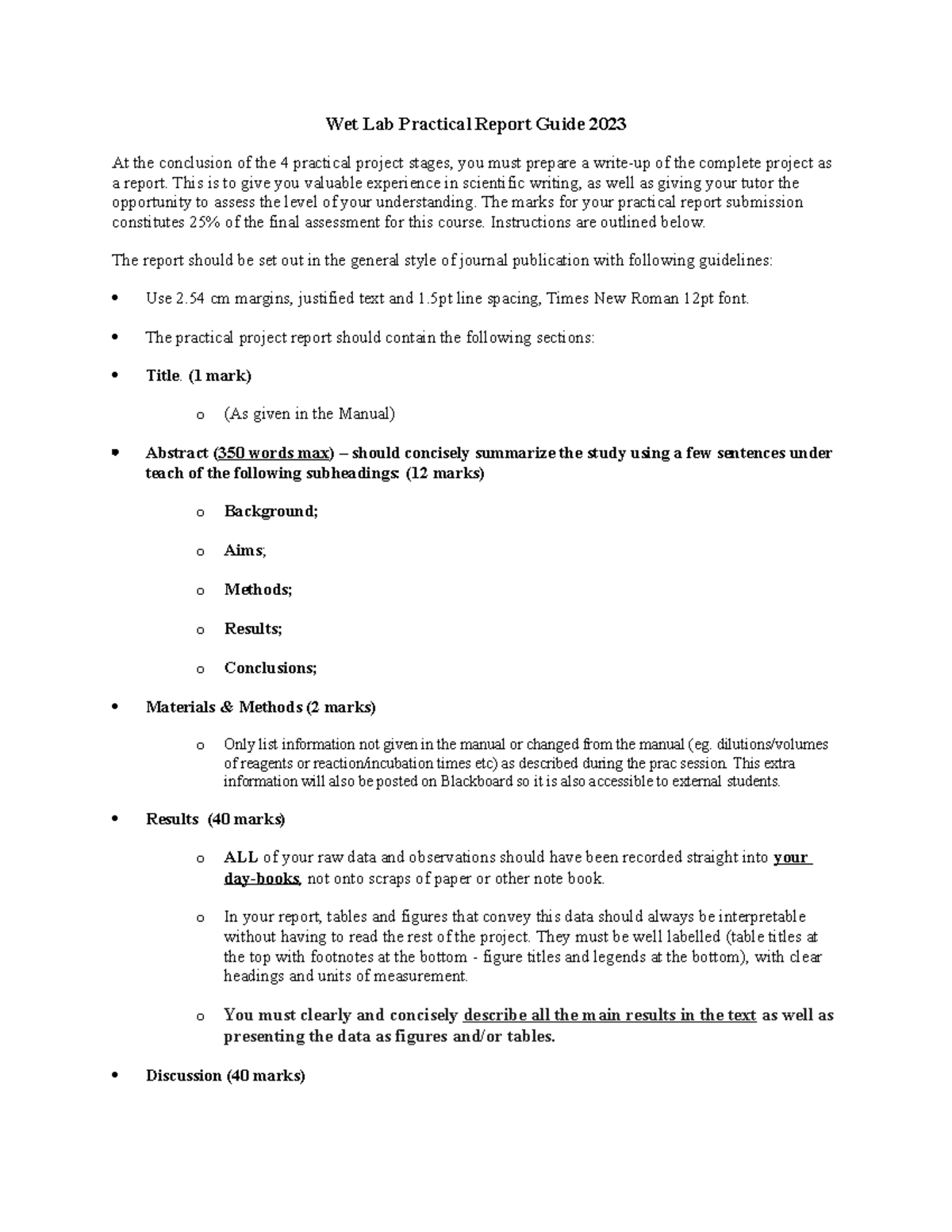 2023 Wet Lab Prac Report Task Sheet and Guide Wet Lab Practical
