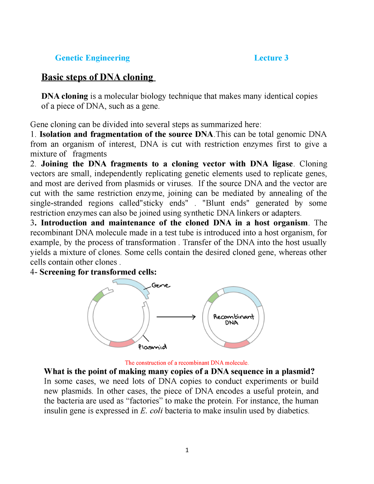 Cloning Vectors - Genetic Engineering Lecture 3 Basic Steps Of DNA ...