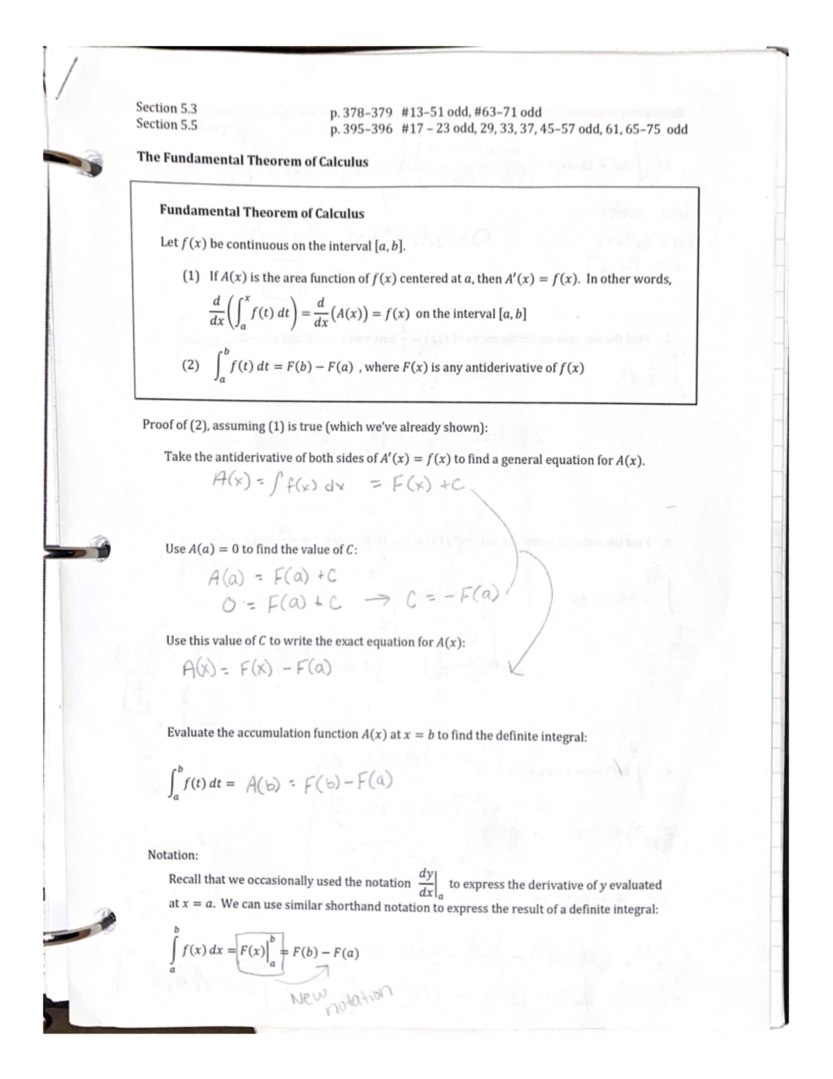 Section 5.3-5.5 Fundamental Theorem Of Calculus - MATH 203 - Studocu