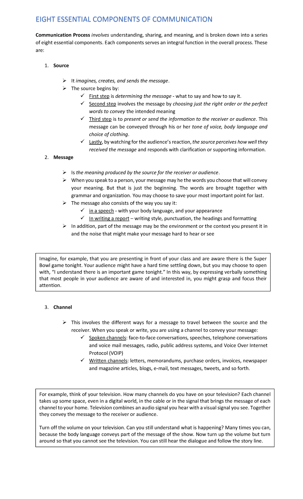 Notes on Eight Components of Communication - EIGHT ESSENTIAL COMPONENTS ...