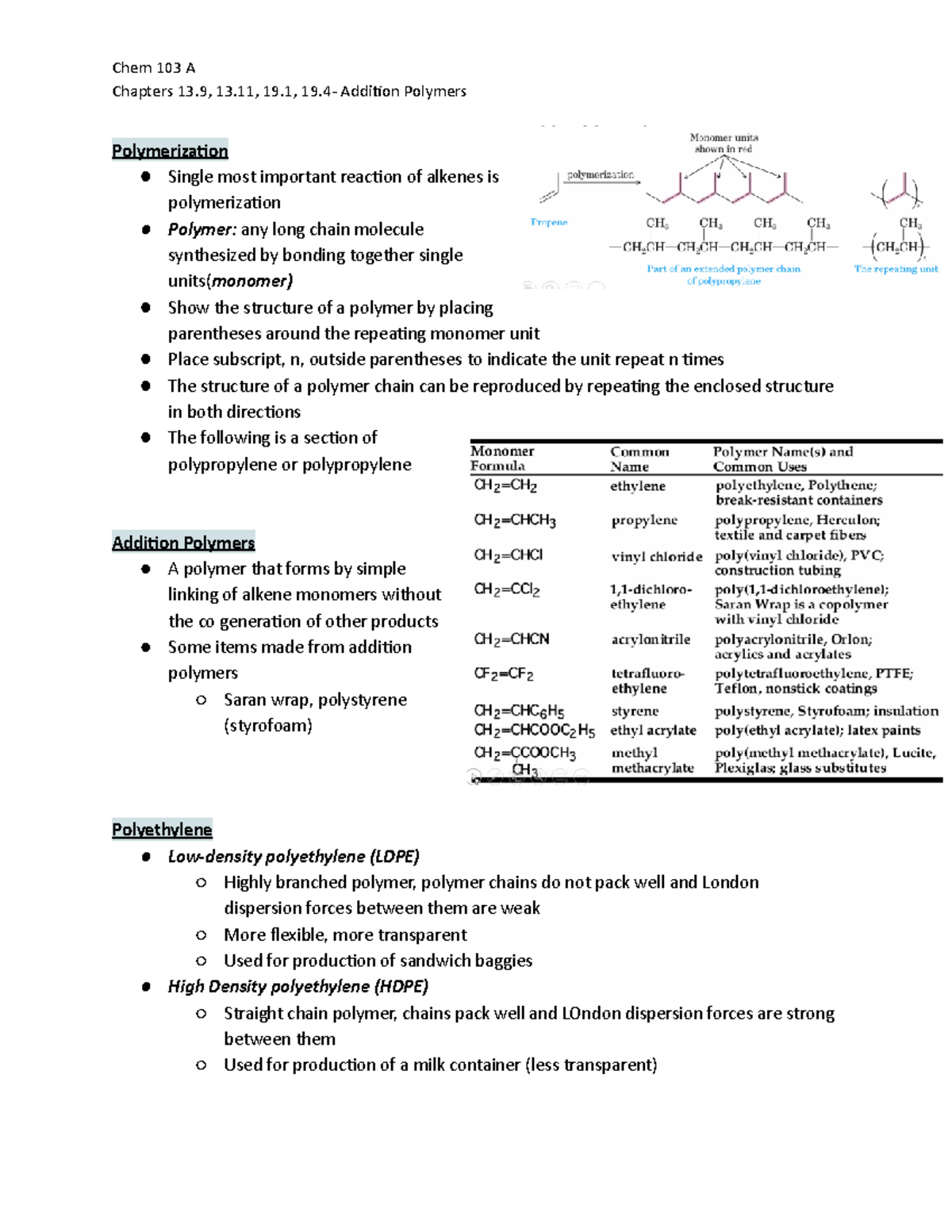 Chem 103 A Week 7 Lecture 2 Notes - Chem 103 A Chapters 13, 13, 19, 19 ...