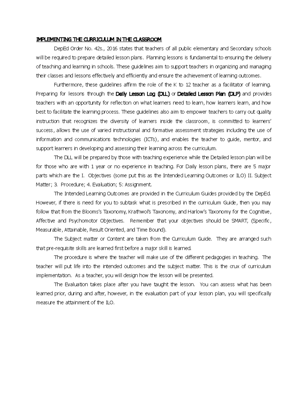Implementing THE Curriculum IN THE Classroom - IMPLEMENTING THE ...
