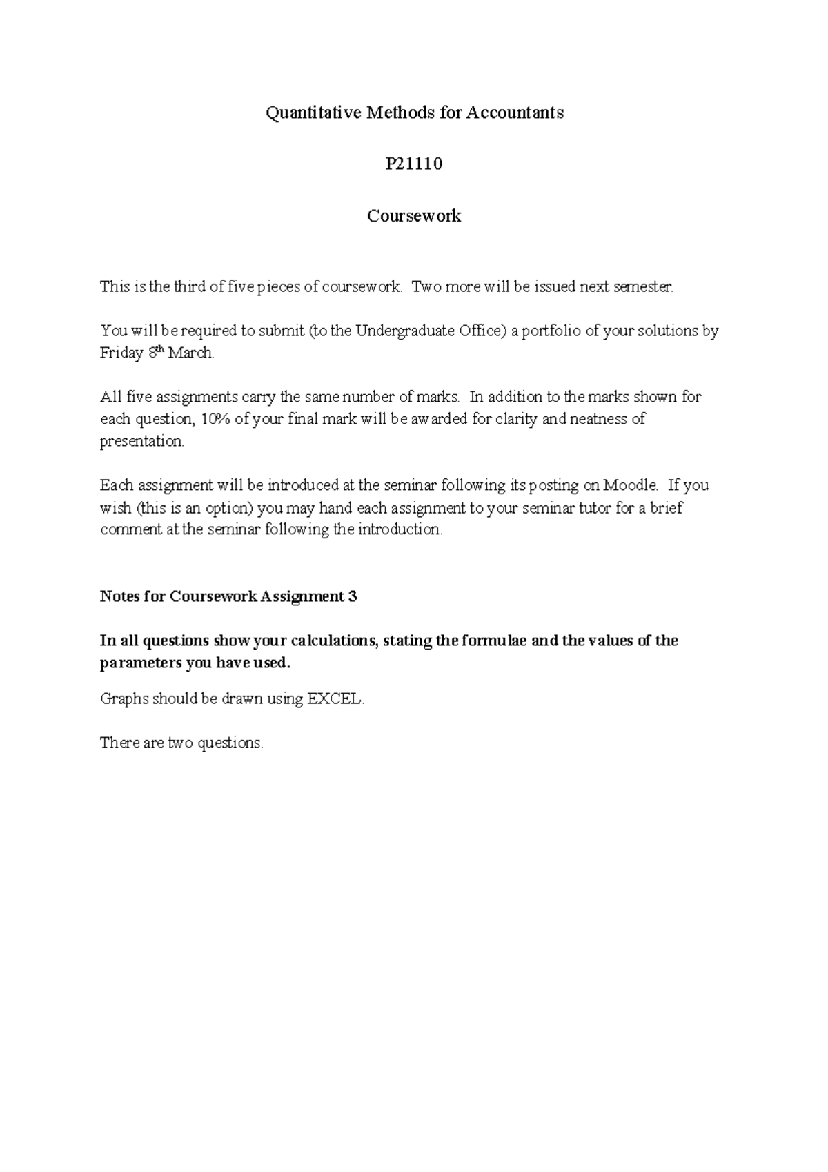 Exam January 2013, questions - Quantitative Methods for Accountants P ...