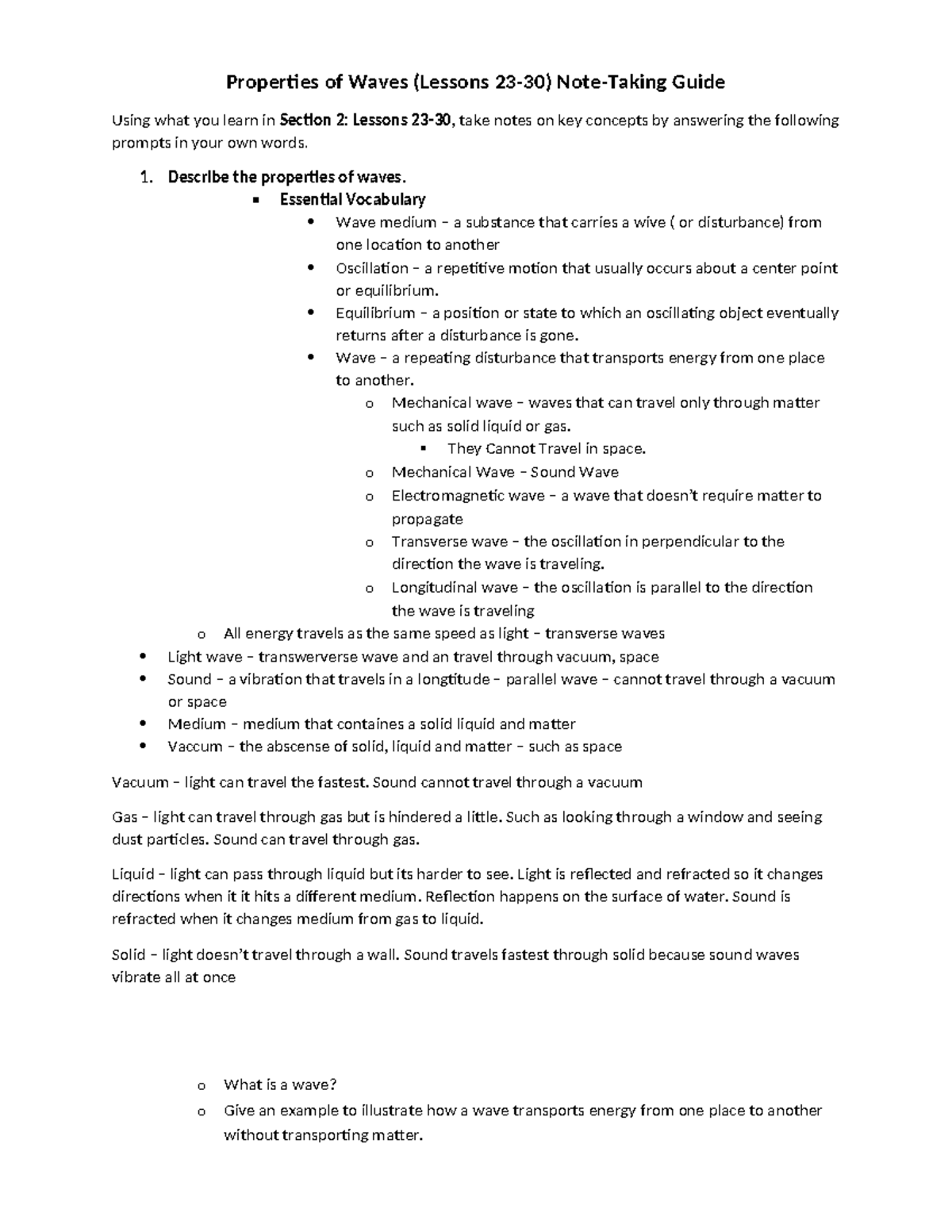 Intigrated Physical Science section 2 (lessons 23-30) - Properties of ...