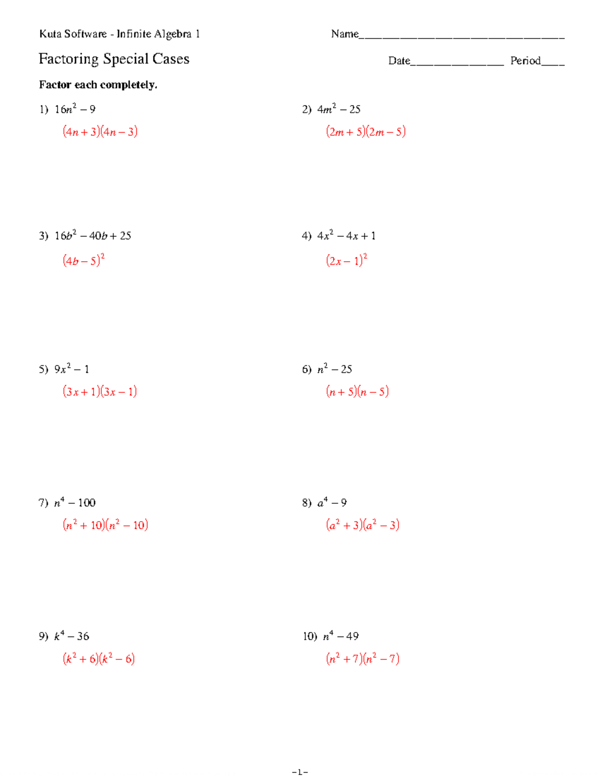 Factoring Special Cases - ©o J 2 A 0 S 1 Q 2 G KKeuLtra 0 ESvoXfGtFw 7 ...