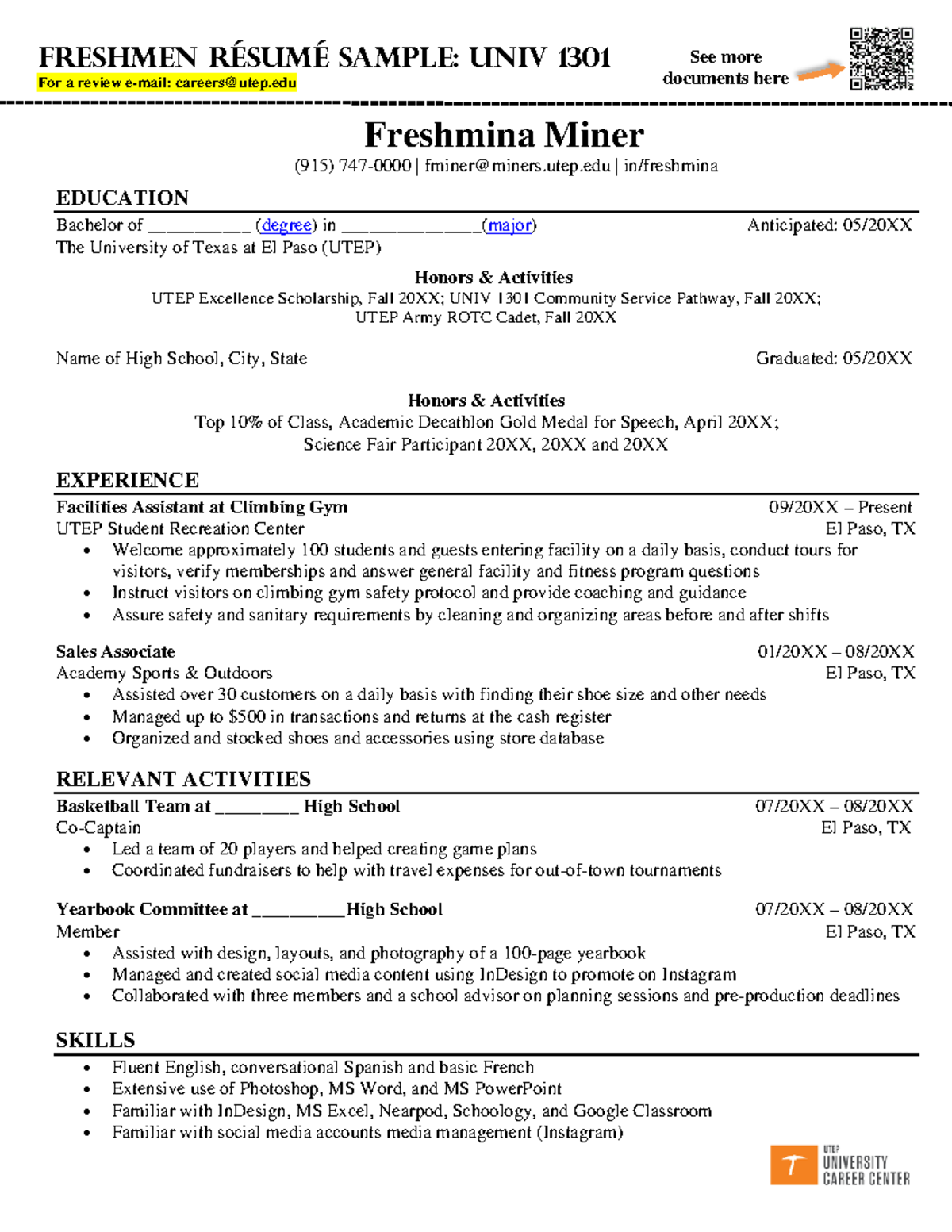 Freshman resume sample See more - Thumb 1200 1553 