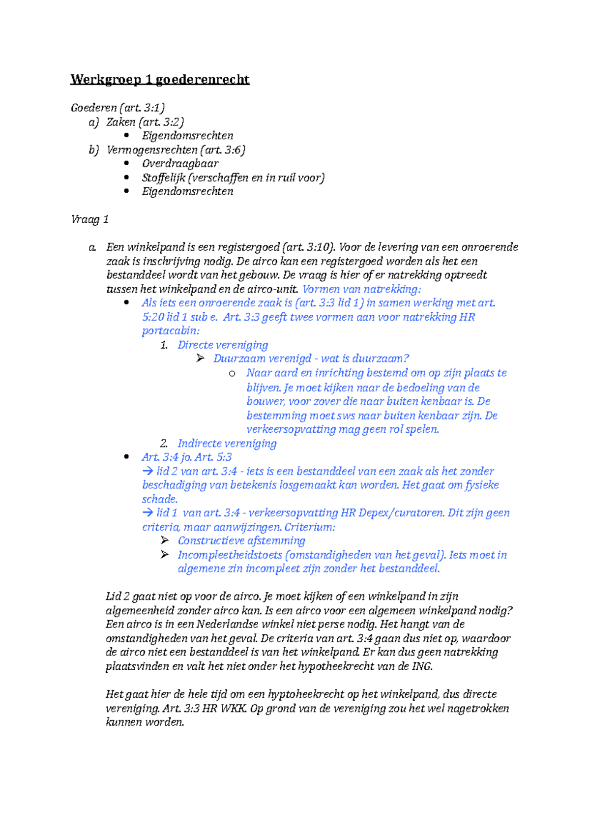 WG GDR Week 1 - Werkgroep Goederenrecht Jaar 2 Week 1 - Werkgroep 1 ...